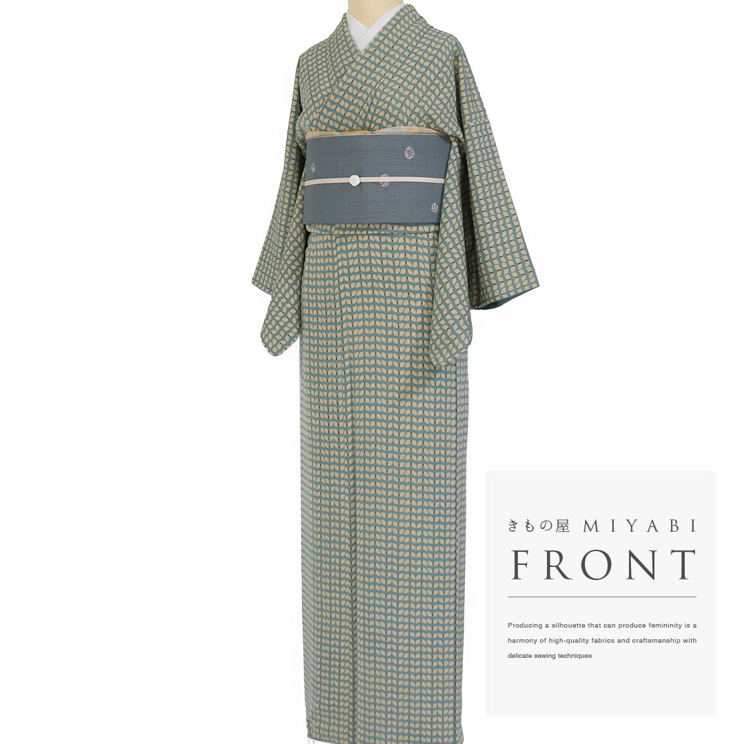 リサイクル小紋〘 向かい鳥 藍染〙〘 広衿 袷〙裄:約68.5㌢ リサイクル