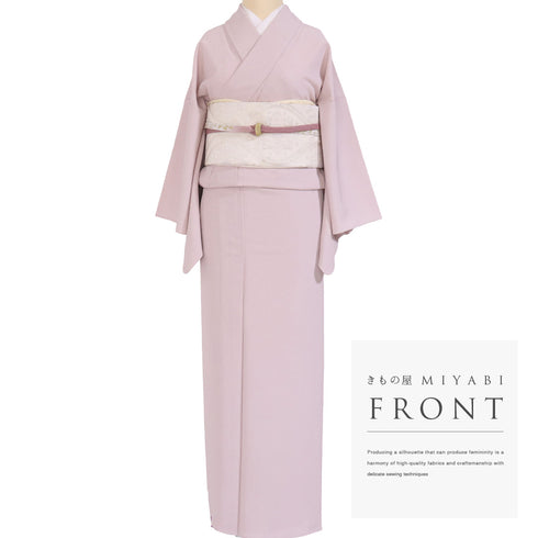 色無地 リサイクル 身丈163cm 裄64.2cm 単衣 長襦袢セット ピンク Lサイズ セミフォーマル お洒落 一つ紋 ポリエステル 洗える着物 バチ衿 Sランク