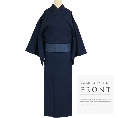 アンサンブル 男物 リサイクル 身丈156.8cm 裄74.4cm 羽織丈100cm 袷 紬 ネイビー LLサイズ お洒落 カジュアル 正絹 棒衿 Sランク