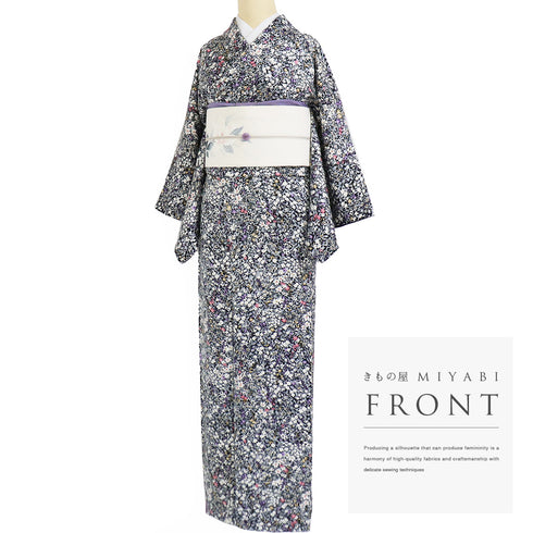 小紋 リサイクル 身丈157.7cm 裄64cm 袷 小花柄 地紋 多色 Mサイズ お洒落 カジュアル 正絹 広衿 Sランク