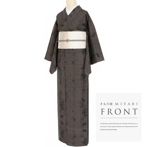 紬 リサイクル 身丈162.5cm 裄65.2cm 袷 蔦柄 ブラウン Lサイズ カジュアル お洒落 正絹 広衿 Aランク