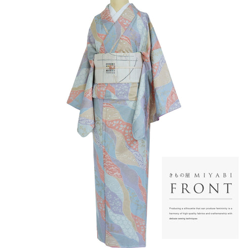 小紋 リサイクル 身丈156cm 裄69cm 袷 道長取り柄 八掛部分化繊 多色 Mサイズ お洒落 しつけ糸 正絹 広衿 Bランク