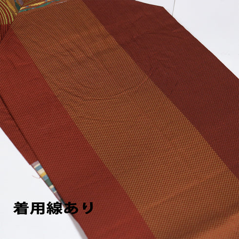 名古屋帯 リサイクル 帯丈364cm 六通 幾何学模様 レッド Mサイズ 正絹 Sランク お洒落 カジュアル