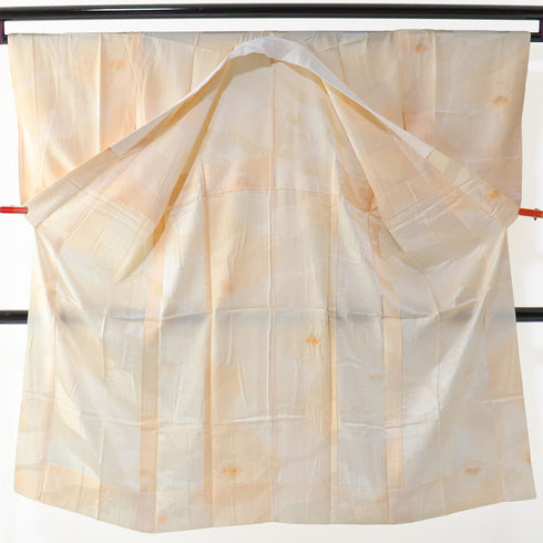 長襦袢 リサイクル 長襦袢 身丈134.2cm 裄66.8cm 袷 部分絞りに辻が花風調の地紋 後身頃居敷当て付き オレンジ Lサイズ 正絹 袖無双 Aランク