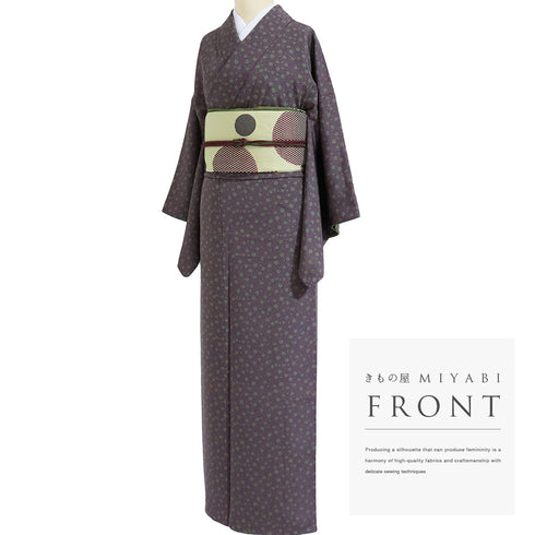 小紋 リサイクル 身丈158.2cm 裄64.4cm 袷 小花柄 パープル Mサイズ お洒落 カジュアル 正絹 広衿 Sランク