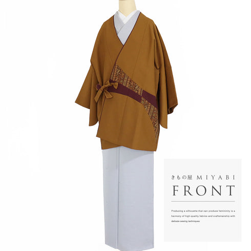 道中着 リサイクル 身丈80cm 裄67cm 袷 パッチワーク柄 既製品 ブラウン Lサイズ お洒落 ポリエステル 洗える着物 Sランク