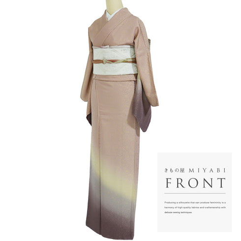 訪問着 リサイクル 身丈166.8cm 裄67.2cm 袷 花唐草模様 ぼかし柄 ピンク LLサイズ お洒落 しつけ糸 正絹 広衿 新品・未使用品