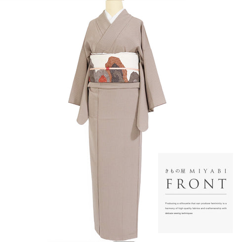 小紋 リサイクル 身丈158.3cm 裄64.4cm 袷 縞模様 ブラウン Mサイズ お洒落 不明 広衿 Sランク