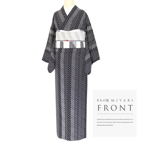 小紋 リサイクル 身丈158.5cm 裄65.6cm 袷 幾何学模様 ブラック Mサイズ お洒落 カジュアル 正絹 広衿 Sランク