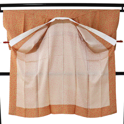 長襦袢 リサイクル 長襦袢 身丈132.7cm 裄66cm 袷 小花柄 地紋 刺繍衿 オレンジ Mサイズ 正絹 Sランク