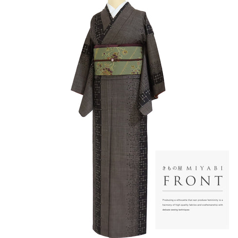 大島紬 リサイクル 身丈159.3cm 裄62.8cm 袷 ブラウン Mサイズ お洒落 カジュアル 証紙 正絹 広衿 Aランク