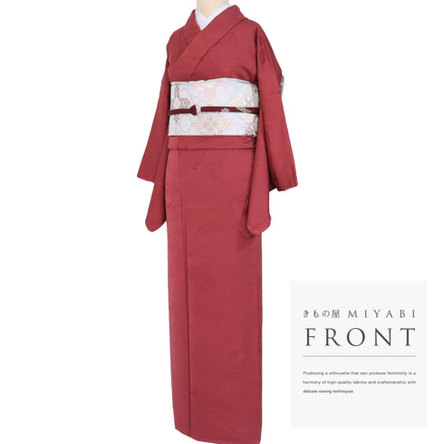 色無地 リサイクル 身丈158.3cm 裄65.8cm 袷 パープル Mサイズ セミフォーマル 落款 一つ紋 しつけ糸 正絹 広衿 地紋なし Sランク (コピー)