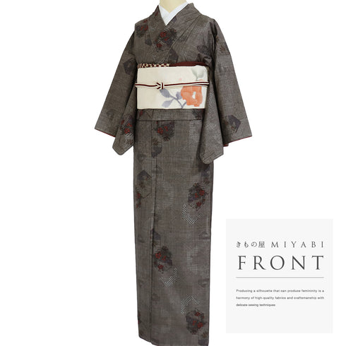 紬 リサイクル 身丈157.8cm 裄62.4cm 袷 デザイン亀甲柄 グレー Mサイズ お洒落 カジュアル しつけ糸 正絹 広衿 Sランク