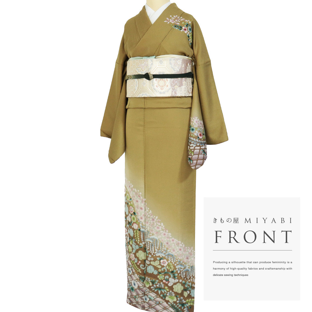 未着用に近い！単衣＊金沢丸年誂製＊居敷当て付き＊高級＊着物＊１６１ｃｍ＊裄６９ 着物 二部式 小紋 レディース 仕立上り （s屋8936） 仕立上がり