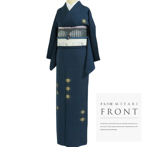 訪問着 リサイクル 身丈157.5cm 裄64.2cm 袷 地紋 刺繍 箔 岩井流家元岩井友見 ブルー Mサイズ お洒落 正絹 広衿 Sランク