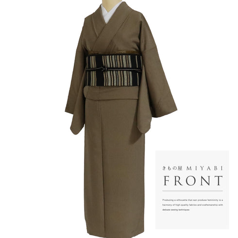 江戸小紋 リサイクル 身丈154.5cm 裄66.6cm 袷 縞模様 ブラウン Sサイズ セミフォーマル お洒落 一つ紋 正絹 広衿 未使用品