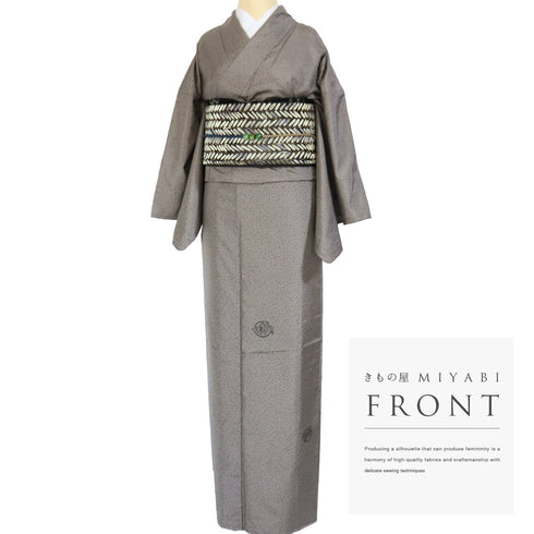 紬 リサイクル 身丈168.5cm 裄66.8cm 袷 たたきに花丸柄 グレー LLサイズ お洒落 正絹 広衿 Sランク