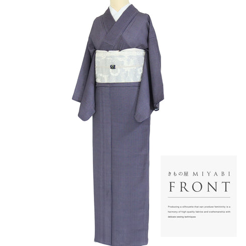 小紋 リサイクル 身丈154cm 裄62.4cm 単衣 後身頃居敷当て付き ネイビー Sサイズ お洒落 カジュアル ポリエステル 洗える着物 広衿 Sランク