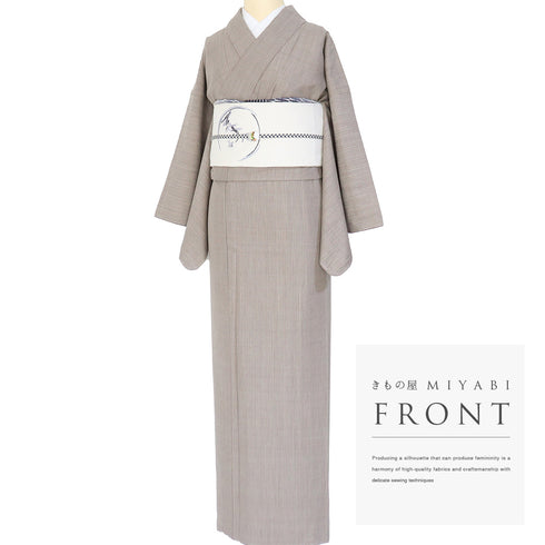 結城紬 リサイクル 身丈163.3cm 裄66.6cm 袷 縞柄 グレー Lサイズ お洒落 カジュアル 証紙 しつけ糸 正絹 広衿 Sランク