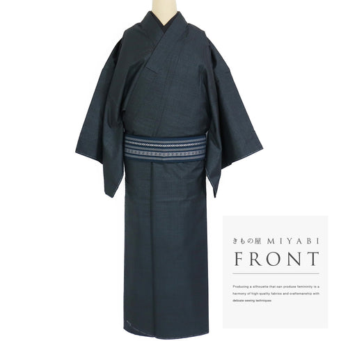 アンサンブル 男物 リサイクル 身丈145cm 裄71.2cm 羽織丈98cm 袷 大島紬 ネイビー Mサイズ お洒落 カジュアル しつけ糸 正絹 棒衿 Sランク