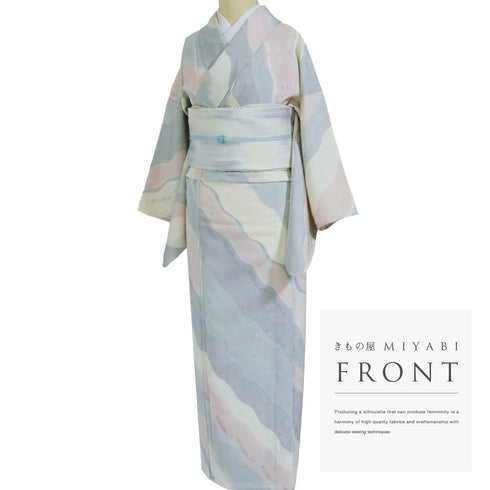 小紋 リサイクル 身丈150.8cm 裄64.5cm 単衣 小花柄 地紋 多色 Sサイズ お洒落 しつけ糸 正絹 広衿 Sランク