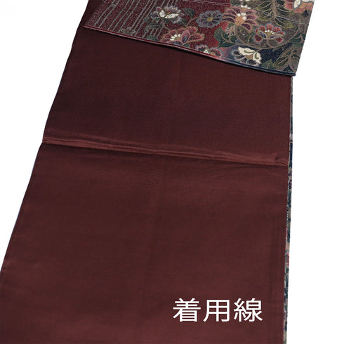 袋帯 リサイクル 帯丈438cm 全通 花柄 ラメ加工 レッド Mサイズ 正絹 Sランク セミフォーマル お洒落