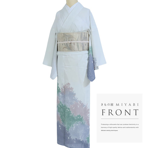 付下げ リサイクル 夏着物 身丈156cm 裄64.6cm 絽 グレー Mサイズ セミフォーマル お洒落 ポリエステル 洗える着物 広衿 Aランク