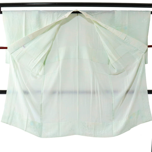 長襦袢 リサイクル 長襦袢 身丈119cm 裄64.8cm 袷 辻が花柄の地紋 ゆったりサイズ グリーン Mサイズ 正絹 袖無双 Sランク