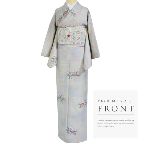 大島紬 リサイクル 身丈163cm 裄65.6cm 袷 花枝柄 心のやすらぎ 都喜ヱ門 多色 Lサイズ お洒落 カジュアル 証紙 しつけ糸 正絹 広衿 Sランク