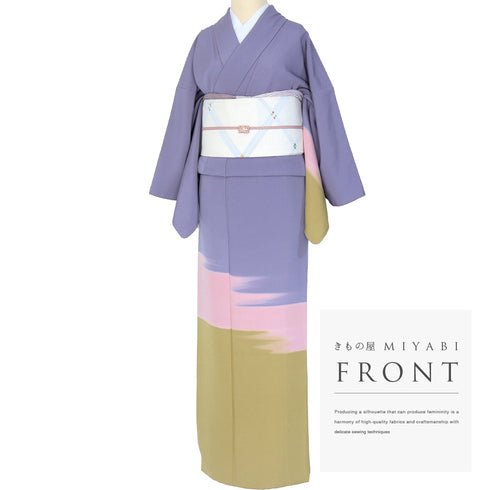 付下げ リサイクル 身丈161.8cm 裄64.4cm 袷 段染め 多色 Lサイズ お洒落 一つ紋 正絹 広衿 Aランク