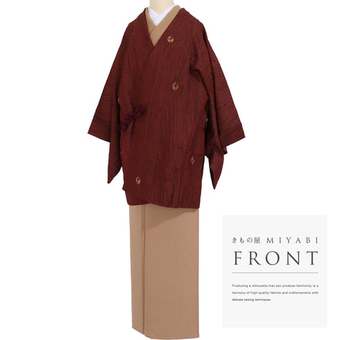 道中着 リサイクル 身丈84.5cm 裄66.4cm 袷 竜巻絞り 巻き上げ絞り レッド Mサイズ お洒落 正絹 Sランク