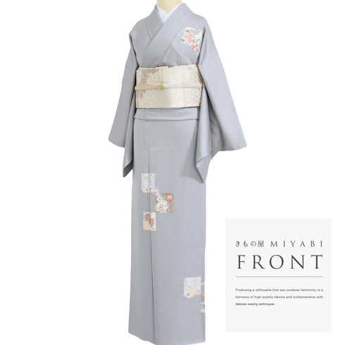 付下げ リサイクル 身丈167cm 裄68.6cm 袷 和楽器柄 グレー LLサイズ フォーマル セミフォーマル 正絹 広衿 Aランク