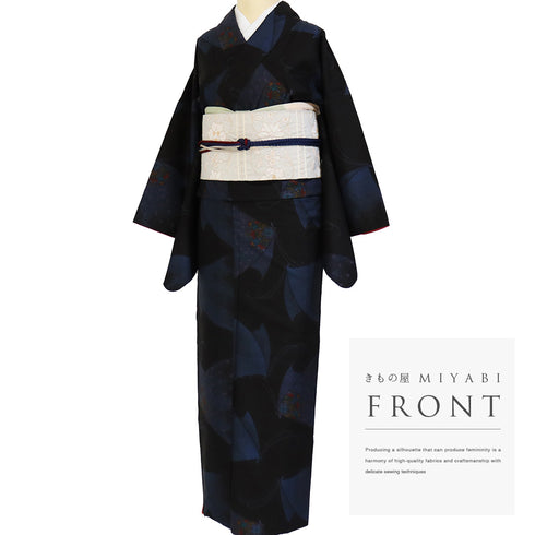 紬 リサイクル 身丈162.8cm 裄65.6cm 袷 蝶々柄 ブラック Lサイズ カジュアル お洒落 正絹 広衿 Sランク