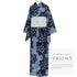 浴衣 リサイクル 夏着物 身丈141cm 裄62.8cm 夏物 絞り ジュニアサイズ ネイビー 規格外サイズ カジュアル 木綿 洗える着物 バチ衿 Sランク