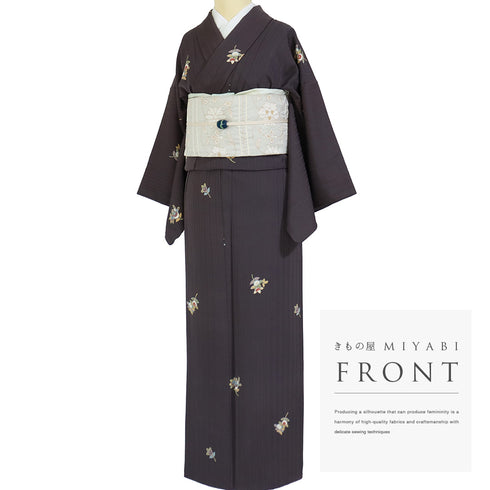 小紋 リサイクル 身丈155.5cm 裄63.2cm 袷 たちばな柄 ブラウン Mサイズ カジュアル 正絹 広衿 Sランク