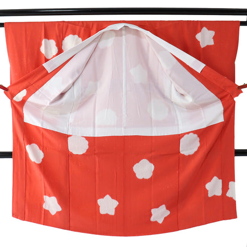 長襦袢 リサイクル 身丈126.5cm 裄64.8cm 袷 梅や菊柄 地紋 絞り オレンジ Mサイズ お洒落 正絹 Sランク