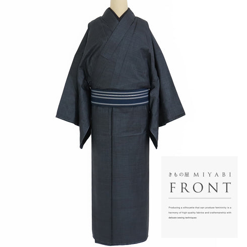 アンサンブル 男物 リサイクル 身丈148.2cm 裄76.4cm 羽織丈99cm 袷 大島紬 ゆったり ネイビー Mサイズ お洒落 カジュアル しつけ糸 正絹 棒衿 Sランク