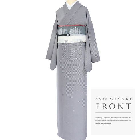 江戸小紋 リサイクル 身丈161.5cm 裄68cm 袷 菊菱 縦ぼかし 作家 保科土山 グレー Lサイズ お洒落 カジュアル 一つ紋 正絹 広衿 Aランク