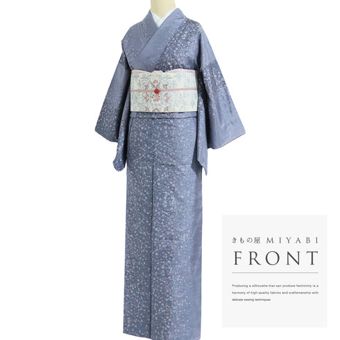 紬 リサイクル 身丈158cm 裄63.2cm 袷 縦ぼかしに草花柄 パープル Mサイズ お洒落 正絹 広衿 Sランク