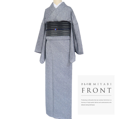 小紋 リサイクル 身丈164.2cm 裄70.2cm 袷 絞り ネイビー Lサイズ お洒落 正絹 広衿 Sランク