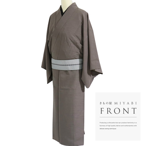 男物 リサイクル 身丈141cm 裄70cm 袷 ブラウン Sサイズ お洒落 カジュアル ポリエステル 洗える着物 棒衿 Sランク