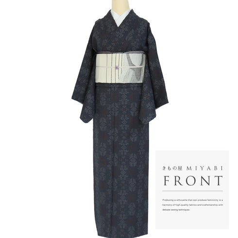 紬 リサイクル 身丈154.6cm 裄64.8cm 袷 ネイビー Sサイズ お洒落 カジュアル 正絹 広衿 Sランク