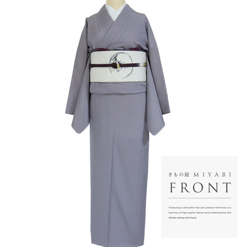 色無地 リサイクル 身丈168.5cm 裄69.2cm 袷 パープル LLサイズ お洒落 カジュアル しつけ糸 正絹 広衿 Sランク