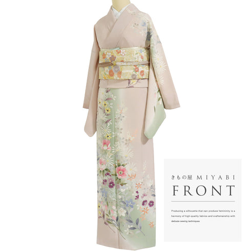 訪問着 リサイクル 身丈161.5cm 裄68cm 袷 花柄 作家「節」 ピンク Lサイズ セミフォーマル 一つ紋 正絹 広衿 Sランク