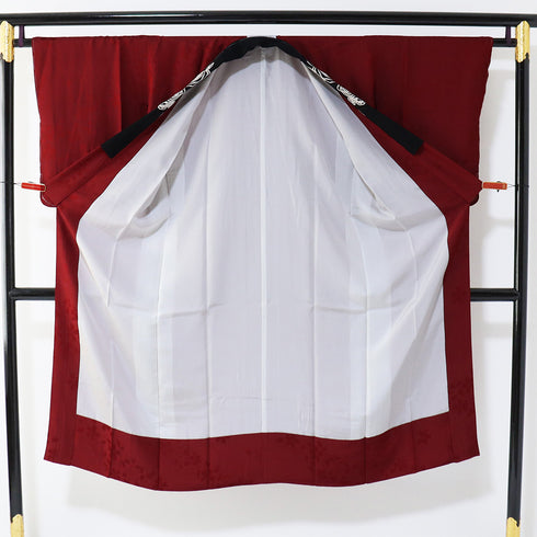 長襦袢 リサイクル 長襦袢 身丈134cm 裄65.2cm 袷 桜の地紋 刺繍衿 レッド Mサイズ お洒落 正絹 Sランク