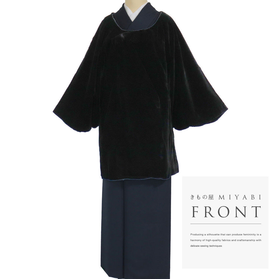リサイクル 着物上着 コート 袷 身丈79.5cm 裄67cm ベルベット 衿無し