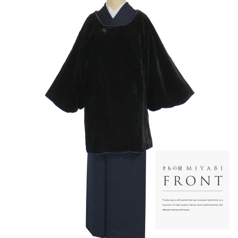 コート リサイクル 身丈79.5cm 裄67cm 袷 ベルベット 衿無し ラグラン袖 ブラック Lサイズ カジュアル 不明 Aランク