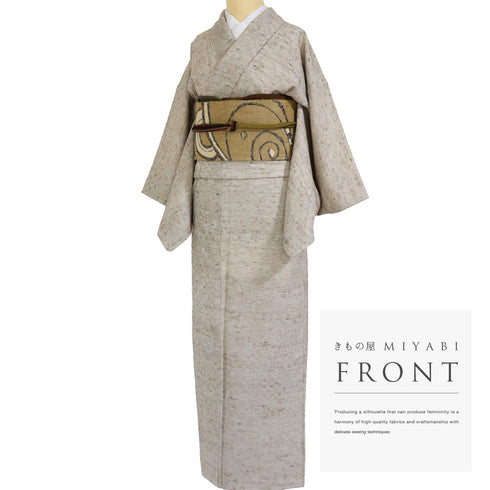 紬 リサイクル 身丈155cm 裄62cm 袷 地紋 ブラウン Sサイズ お洒落 カジュアル 混合 洗える着物 広衿 Sランク