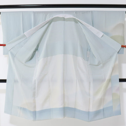 長襦袢 リサイクル 長襦袢 身丈120cm 裄66cm 袷 山柄 絵羽柄 後見頃居敷当て付き ブルー Mサイズ 正絹 袖無双 Aランク