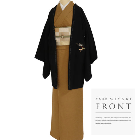 黒羽織 リサイクル 身丈81.2cm 裄67.2cm 袷 黒絵羽 祇園祭柄 ブラック Lサイズ フォーマル しつけ糸 正絹 Sランク